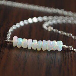 Genuine Opal Row Choker Necklace in Sterling Silver